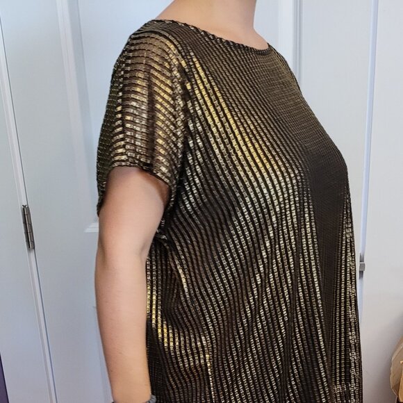 Ladies Dex Black and Gold Glossy Top, Size 1X EUC - Picture 2 of 5